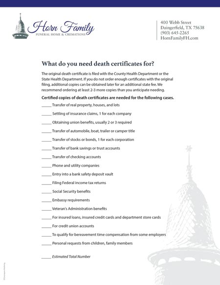 Entities that Need Death Certificates